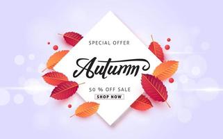 diseño de fondo de venta de otoño decorar con hojas para venta de compras o cartel promocional y folleto de marco o banner web vector