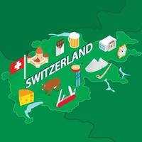 Switzerland map, isometric 3d style vector