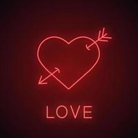 Heart with cupid's arrow neon light icon vector