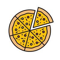 Pizza con un icono de color separado por una rebanada vector