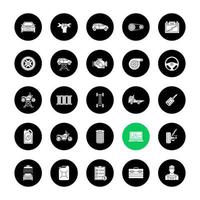 Auto workshop glyph icons set vector