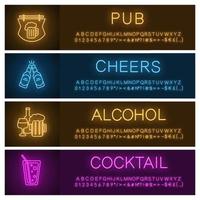 Conjunto de plantillas de banner de luz de neón de alcohol vector