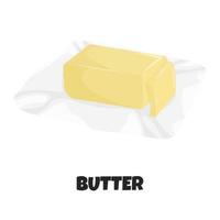 Vector Realistic Illustration of Butter on Package. Sliced Farm Dairy Products on Foil Packaging in Flat Style. Slices of Margarine or Spread, Fatty, Natural Dairy Product. High Calorie Food for Cook