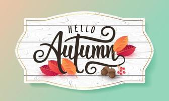 Autumn background layout decorate with leaves and autumn calligraphy design vector