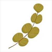 The branch is isolated by green leaves on a white background. A branch in flat boho style for decorating jewelry, cards and invitations. Vector illustration of colors