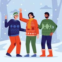 Happy People in Ugly Sweaters Celebrate Christmas Holidays