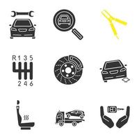 Auto workshop glyph icons set vector