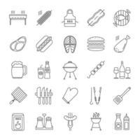 Barbecue linear icons set vector