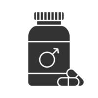 icono de glifo de botella de píldoras masculinas vector