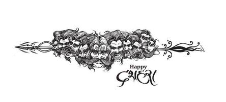 Dussehra Celebration - Ravana ten Heads, Hand Drawn Sketch Vector illustration.