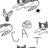 freehand cats drawing seamless pattern vector