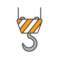 Cargo crane hook color icon. Wire rope hoist. Isolated vector illustration