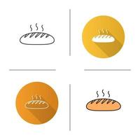 Fresh bread loaf icon. Flat design, linear and color styles. Isolated vector illustrations