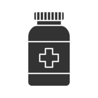 Prescription pills bottle glyph icon. Medications. Silhouette symbol. Negative space. Vector isolated illustration