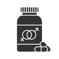 Sex pills for men and women glyph icon. Silhouette symbol. Negative space. Medications. Vector isolated illustration