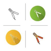 Car jumper icon. Flat design, linear and color styles. Battery clamp to cigarette lighter. Alligator clip. Isolated vector illustrations