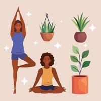 mujeres haciendo yoga vector