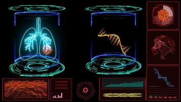 modelo mrna para simulação de cura em cápsula de laboratório digital de computador com laser blue e ring thunder bolt pesquisa e análise para proteção covid 19 mutation video