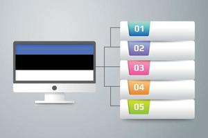 Bandera de Estonia con diseño infográfico incorporado con monitor de computadora vector