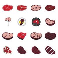 Steak icons set, flat style vector