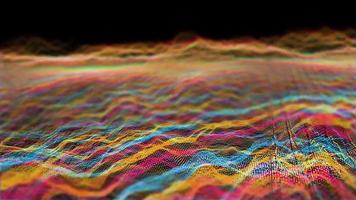futurista línea abstracta aqua rojo amarillo elemento bolas forma de onda oscilación, visualización tecnología de onda digital superficie partículas estrellas video