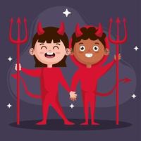 girl and boy with devil costume vector