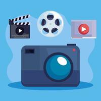 camera with video production icons vector