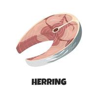 Vector Realistic Illustration of Steak of Herring isolated on White Background. Delicious Fish Fillet in Cartoon Style. Concept Design could be used for Menu, Banners, Poster of Restaurant, Fish Shop