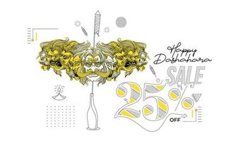 petardos de cohetes abstractos en una olla con ravana diez cabezas con texto feliz dussehra - diseño de vector de banner de cartel.