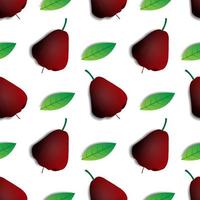 Seamless pattern design of red water guava fruit and green leaves on white background. modern fruit tree wallpapers and print ready on fabric. natural vector. vector