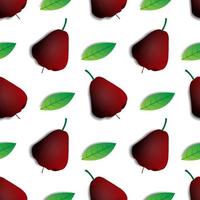 Seamless pattern design of red water guava fruit and green leaves on white background. modern fruit tree wallpapers and print ready on fabric. natural vector. vector