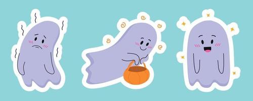 un juego de pegatinas en forma de buenos fantasmas para la fiesta de halloween. vector