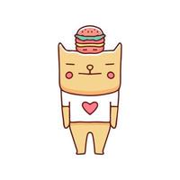 Bored cat with burger on head illustration. Vector graphics for t-shirt prints and other uses.