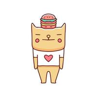 gato aburrido con hamburguesa en la ilustración de la cabeza. gráficos vectoriales para estampados de camisetas y otros usos. vector