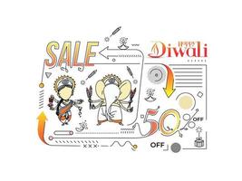 cartel de banner de venta de feliz diwali, ilustración vectorial. vector