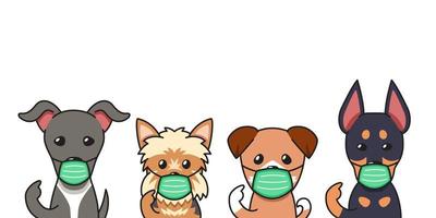 conjunto de personajes de dibujos animados perros con mascarillas protectoras