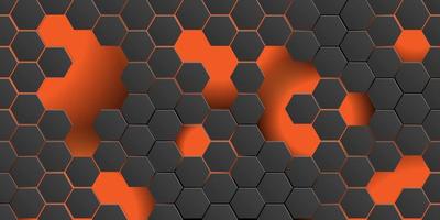 Black futuristic abstract background with hexagons and light gradient vector