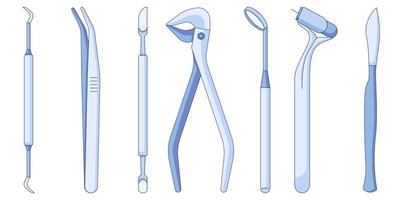 Dental tools and instruments icons set. Stomatology supplies vector icon in a flat style isolated on a white background.