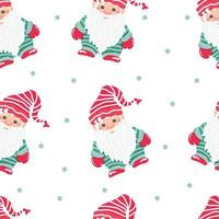 Christmas seamless pattern with little gnomes on polka dot background. vector