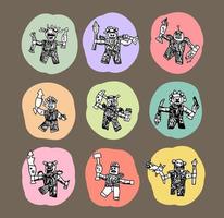 hand drawn robot vector set, cartoon icon