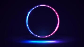 Dark scene with large pink and blue gradient neon ring. vector