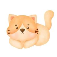 Hand drawn watercolor cute cat greeting card. vector