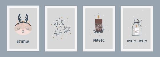 Set of Christmas and Happy New Year illustrations. Trendy hand drawn vector illustration for posters and greeting card. Vector design templates.