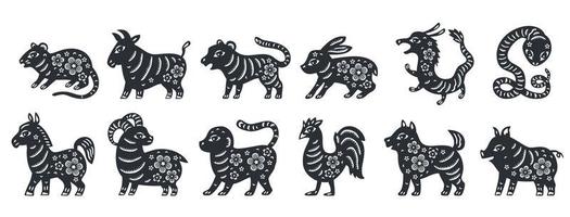 conjunto del zodiaco chino tradicional de los 12 animales para el año nuevo chino vector