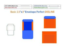 Basic envelope 2.5x3 inche dieline template and 3D envelope editable easily resizable vector