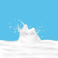 Realistic pouring milk splash on blue background vector