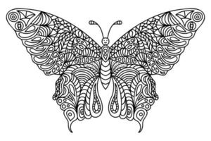 Antistress meditative butterfly coloring page. Hand drawn in doodle style, zentangle vector