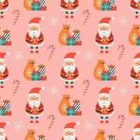 Santa with gifts and sweets, vector seamless Christmas pattern