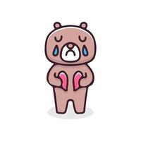 Sad bear holding a broken heart illustration. Vector graphics for t-shirt prints and other uses.