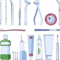 Dental tools and instruments icons set. Stomatology supplies vector icon in a flat style isolated on a white background.